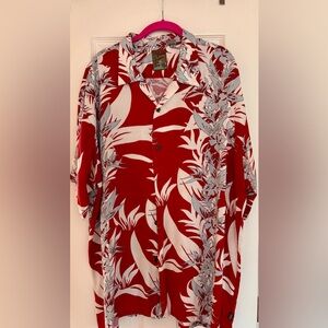 Red and White Floral Button-Up Shirt